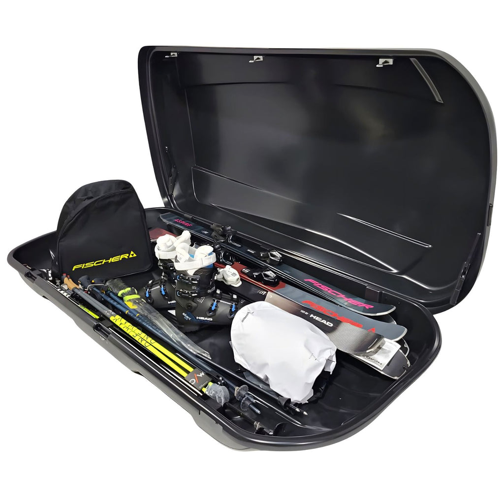 Skibox VDP Xtreme 600L – abschließbare Dachbox für Ski, Snowboard und Gepäck – Maße: 195x95x44cm – ideal für Winterreisen.